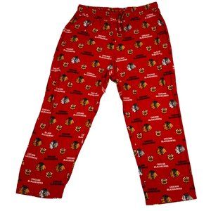 Chicago Blackhawks Pants Men's Elastic Waist Straight Leg Lounge Red Yellow XL
